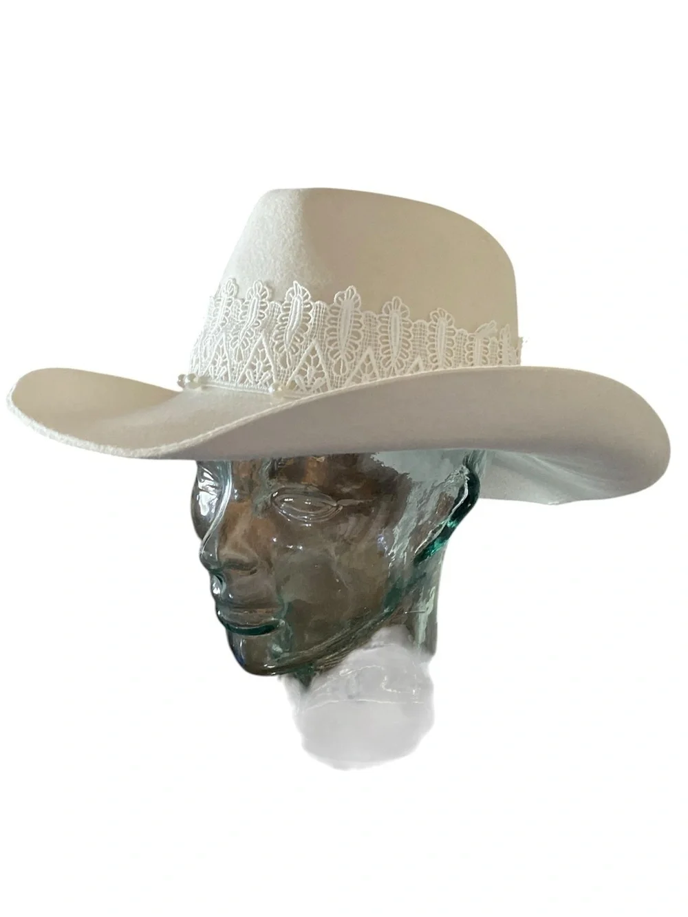 SD Hat Co Now & Forever Wool Felt Cowgirl Hat Lace Pearl Bridal festival Boho